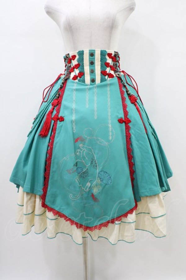 画像1: Ozz oneste / 猫遊びスカート  グリーン H-26-01-13-1017-OO-SK-KB-ZH (1)