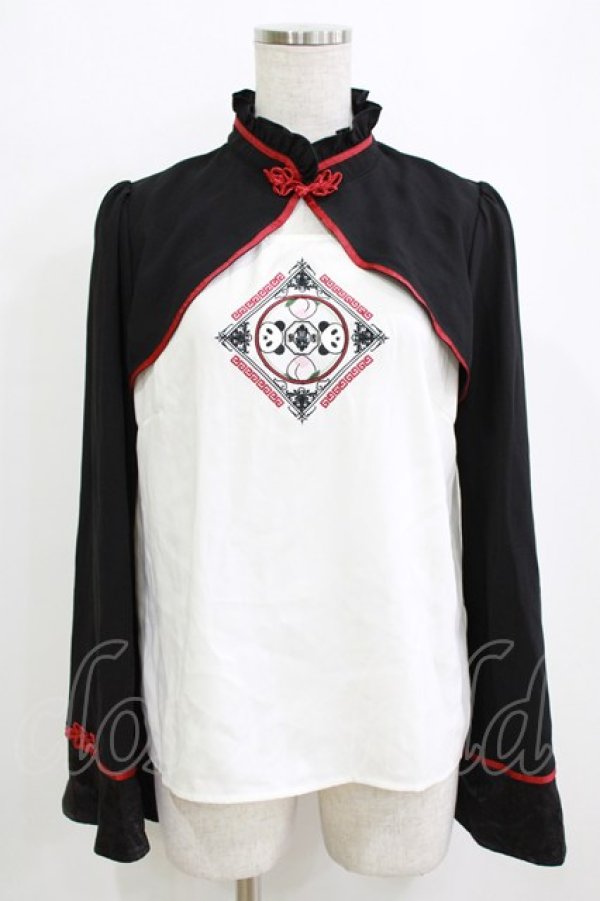 画像1: Amavel / パンダと寿桃の中華菓子ブラウス Free ブラック H-26-01-13-050-CA-BL-NS-ZH (1)