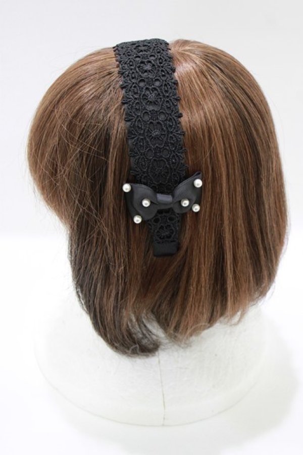 画像2: m petit by misako / リボンパールレースカチューシャ  ブラック H-26-01-13-082-LO-AC-NS-ZH (2)
