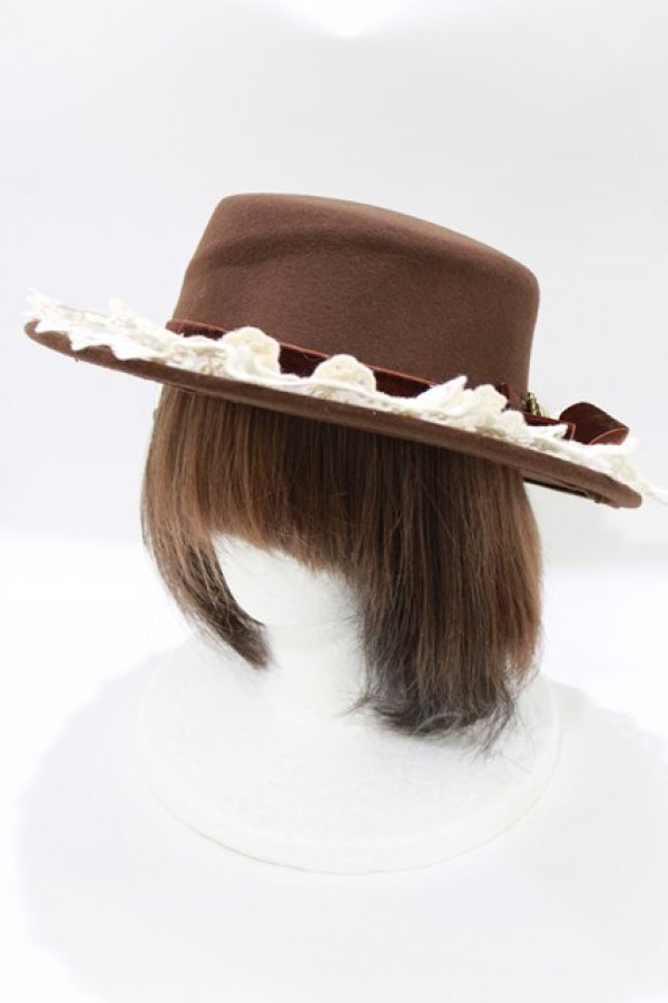画像1: axes femme / カメオリボン付きカンカン帽  ブラウン H-26-01-13-083-AX-AC-NS-ZH (1)