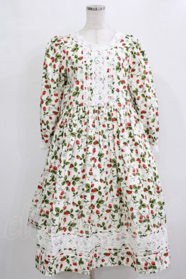 画像1: marcHenTica / ストロベリー・ミルフィーユワンピース Free オフ H-26-01-13-007-LO-OP-NS-ZH (1)