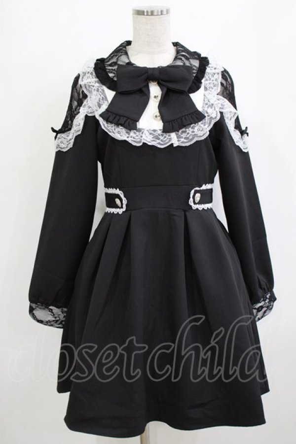 画像1: DearMyLove / 袖レース切替ヨークフリルワンピース M ブラック H-26-01-13-013-EL-OP-NS-ZH (1)
