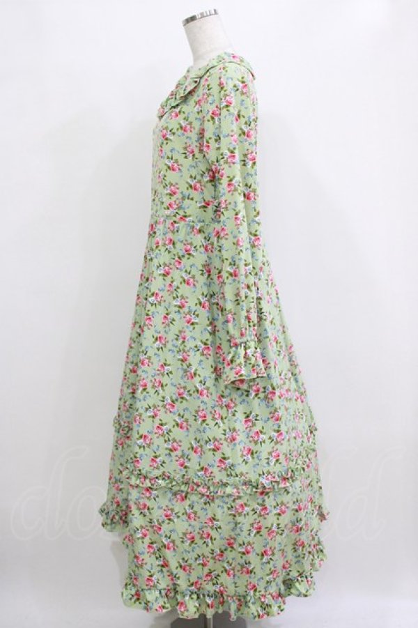 画像2: FLC / 星名桜子/2WAY花柄フリルワンピース M グリーン H-26-01-13-021-LO-OP-NS-ZH (2)