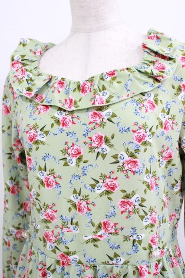 画像4: FLC / 星名桜子/2WAY花柄フリルワンピース M グリーン H-26-01-13-021-LO-OP-NS-ZH (4)