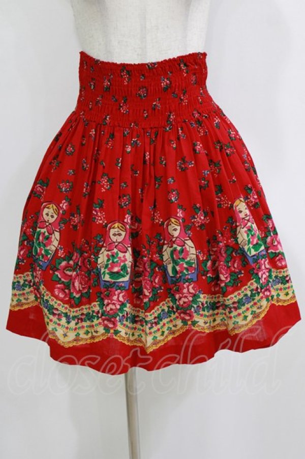 画像1: Jane Marple / マトリョーシカシャーリングスカート  赤 H-26-01-14-040-JM-SK-KB-ZH (1)