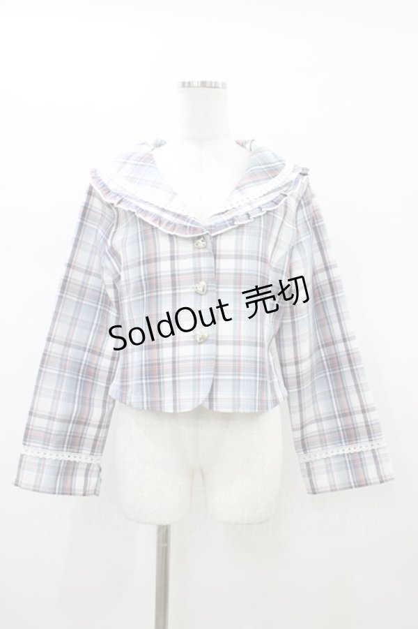 画像1: virally / 星名桜子 チェックフリルジャケット M ブルー H-26-01-14-1061-0-JA-NS-ZH (1)