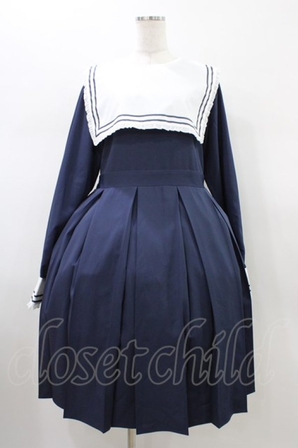 画像1: FLC / MINA*CBプリーツワンピース 3L ネイビー H-26-01-14-1022-0-OP-NS-ZH (1)