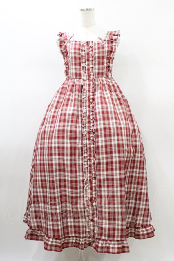 画像1: FLC / 皆方由衣コラボ/チェックフリルジャンパースカート L レッド H-26-01-14-1029-0-OP-NS-ZH (1)