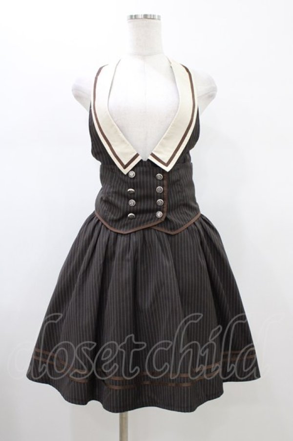 画像1: Blue rouge / ストライプ襟付きジャンパースカート Free ブラウン H-26-01-14-1030-CA-OP-NS-ZH (1)