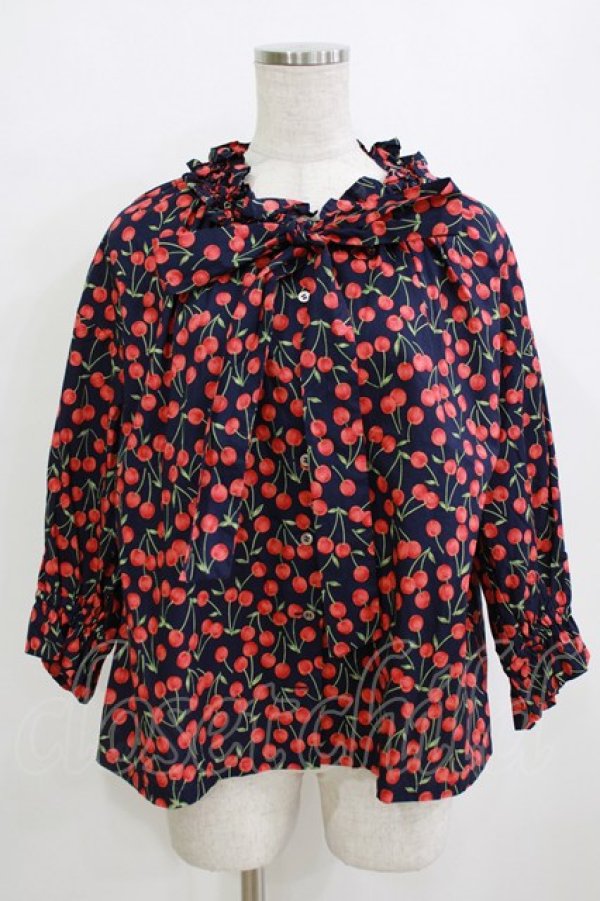 画像1: Jane Marple Dans Le Salon / Falling cherriesパフィーブラウス  navy H-26-01-14-061-JM-BL-KB-ZH (1)