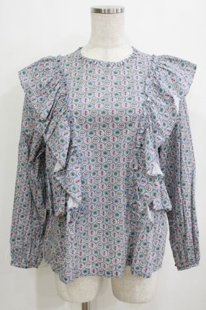 画像: Jane Marple Dans Le Salon / Noon shoulder frill blouse  blue grey H-26-01-14-062-JM-BL-KB-ZH