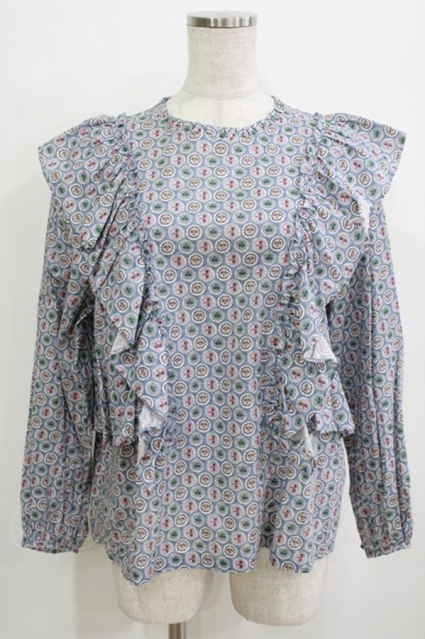 画像1: Jane Marple Dans Le Salon / Noon shoulder frill blouse  blue grey H-26-01-14-062-JM-BL-KB-ZH (1)