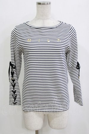 画像: MILK / Lace upボーダートップス  オフ H-26-01-14-068-ML-TO-KB-ZH