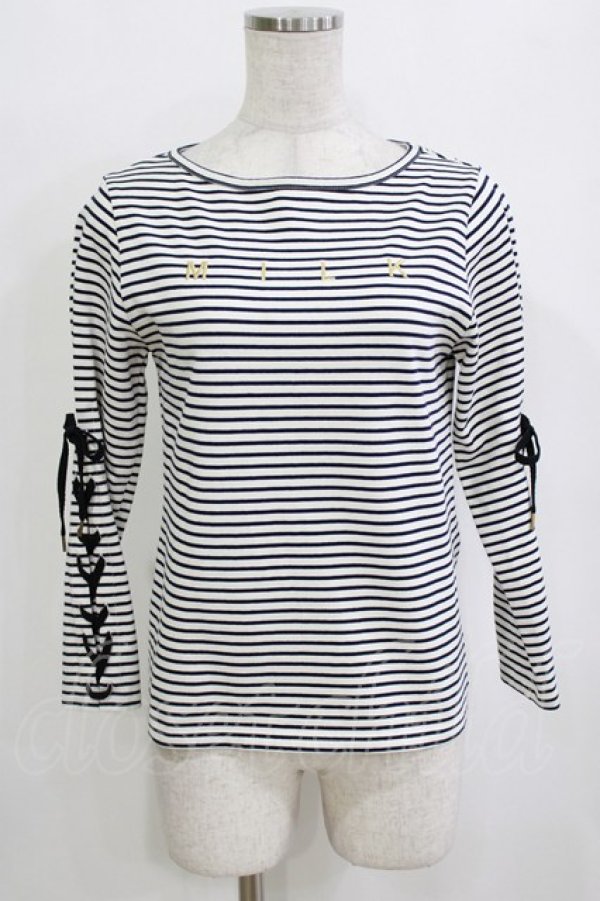 画像1: MILK / Lace upボーダートップス  オフ H-26-01-14-068-ML-TO-KB-ZH (1)