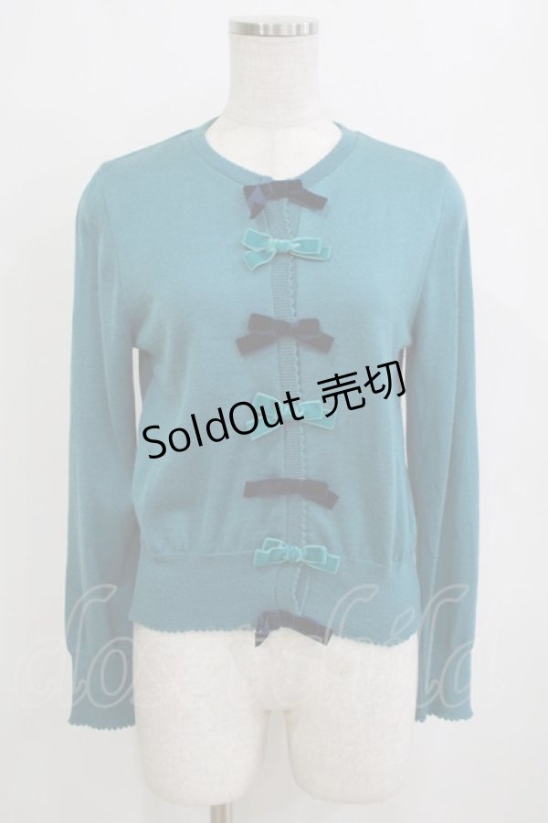 画像1: Jane Marple / ベルベットリボンカーディガン  グリーン H-26-01-14-069-JM-TO-KB-ZH (1)