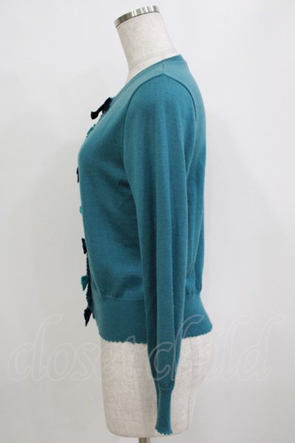 画像2: Jane Marple / ベルベットリボンカーディガン  グリーン H-26-01-14-069-JM-TO-KB-ZH (2)