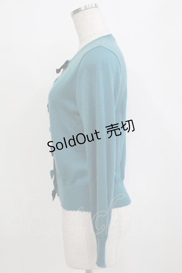 画像2: Jane Marple / ベルベットリボンカーディガン  グリーン H-26-01-14-069-JM-TO-KB-ZH (2)