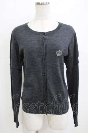 画像: Jane Marple / クラウン刺繍のレイヤード風カーディガン  グレー H-26-01-14-070-JM-TO-KB-ZH