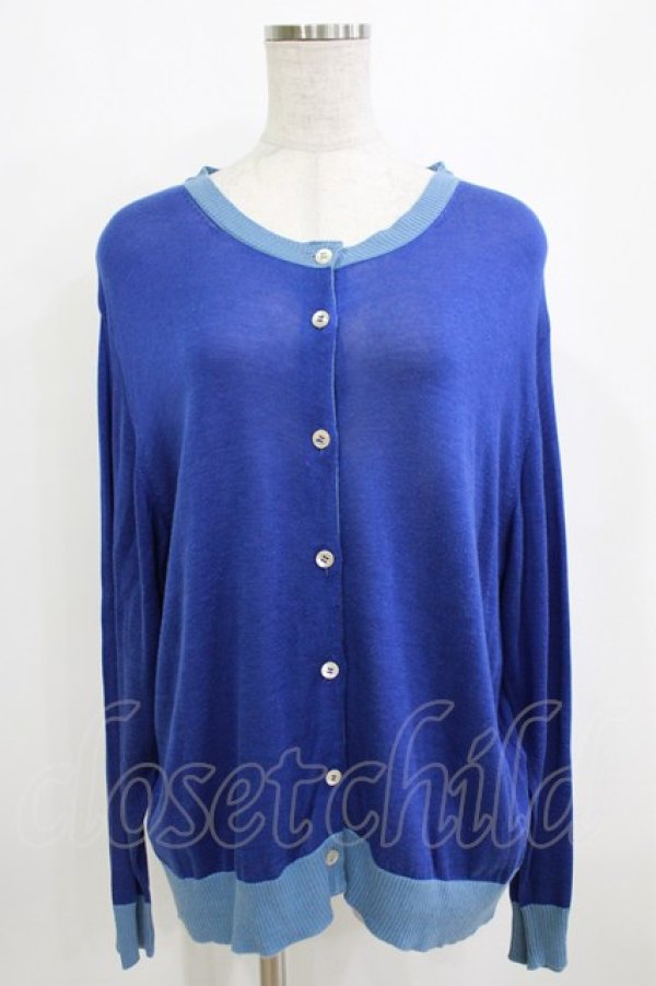 画像1: Jane Marple Dans Le Salon / コットンキュプラヤーンバイカラーカーディガン  ブルー H-26-01-14-071-JM-TO-KB-ZH (1)