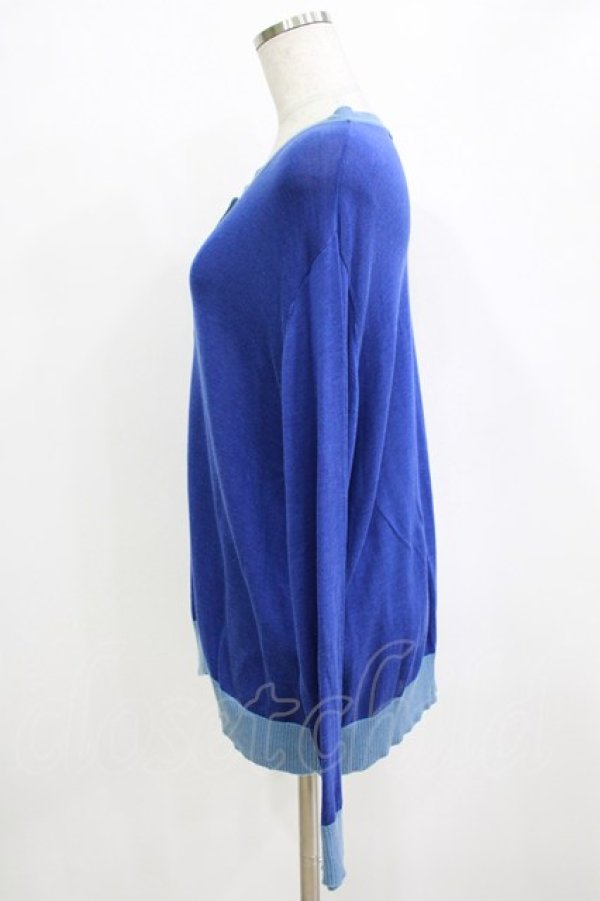 画像2: Jane Marple Dans Le Salon / コットンキュプラヤーンバイカラーカーディガン  ブルー H-26-01-14-071-JM-TO-KB-ZH (2)
