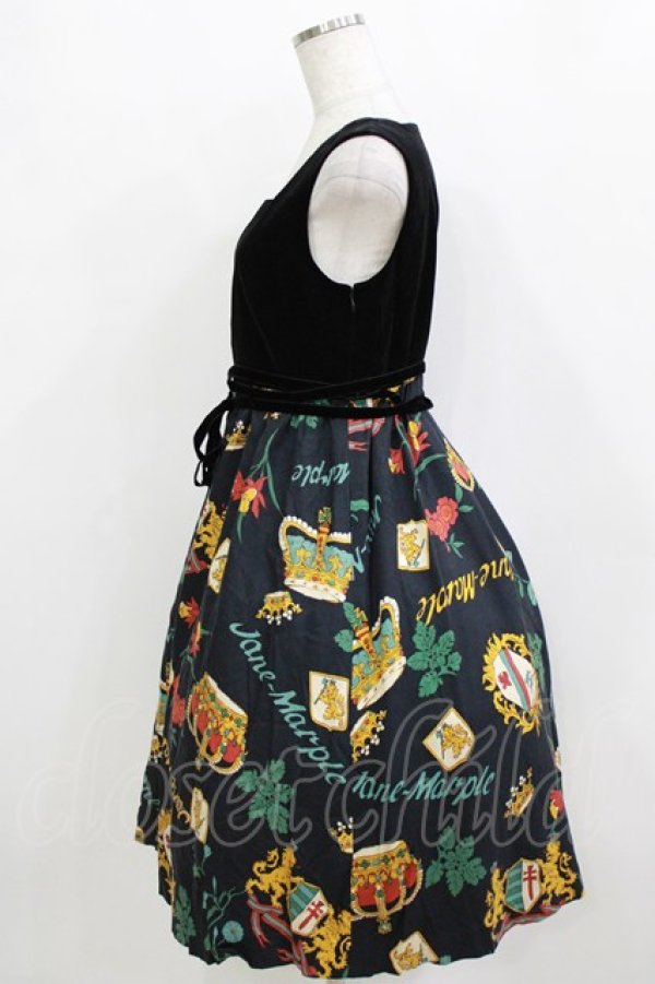 画像2: Jane Marple / エンブレム別珍切替ジャンパースカート  ブラック H-26-01-14-007-JM-OP-KB-ZH (2)