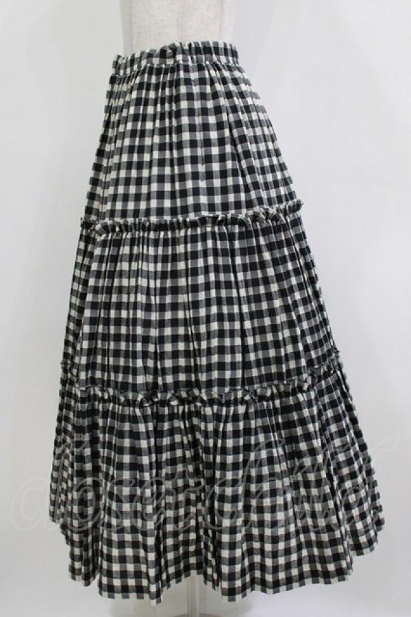 画像2: Jane Marple / シャーリングチェックティアードスカート  ブラック H-26-01-14-011-JM-SK-KB-ZH (2)