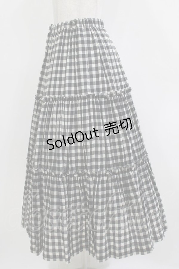 画像2: Jane Marple / シャーリングチェックティアードスカート  ブラック H-26-01-14-011-JM-SK-KB-ZH (2)