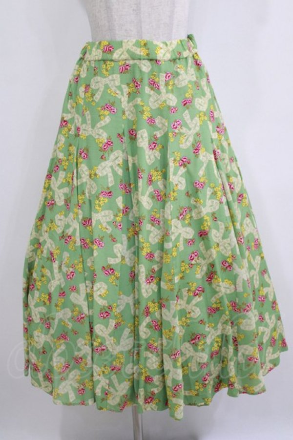 画像1: Jane Marple Dans Le Salon / Granny's ribbonのゴアードスカート  グリーン H-26-01-14-018-JM-SK-KB-ZH (1)