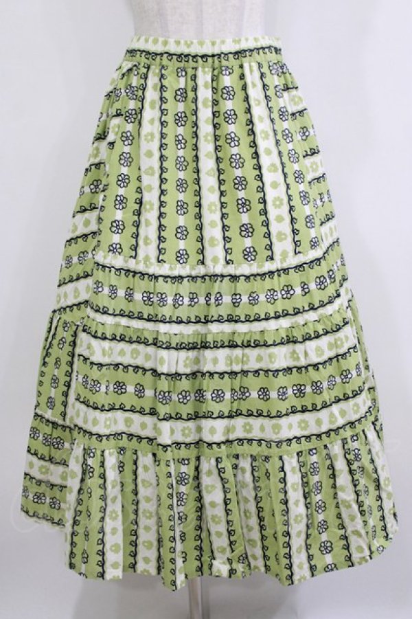 画像1: Jane Marple Dans Le Salon / Autumn gardenスウィッチングスカート M ピスタチオ×アイボリー H-26-01-14-020-JM-SK-KB-ZH (1)