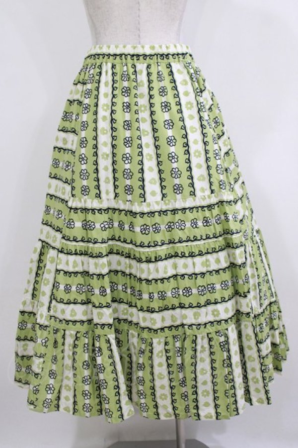 画像3: Jane Marple Dans Le Salon / Autumn gardenスウィッチングスカート M ピスタチオ×アイボリー H-26-01-14-020-JM-SK-KB-ZH (3)