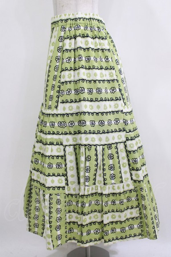 画像2: Jane Marple Dans Le Salon / Autumn gardenスウィッチングスカート M ピスタチオ×アイボリー H-26-01-14-022-JM-SK-KB-ZH (2)