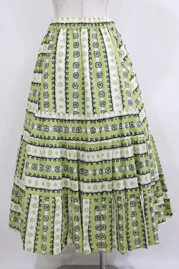 画像3: Jane Marple Dans Le Salon / Autumn gardenスウィッチングスカート M ピスタチオ×アイボリー H-26-01-14-022-JM-SK-KB-ZH (3)
