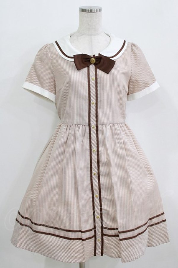 画像1: Amavel / ストライプワンピース Free ブラウン H-26-01-15-053-CA-OP-NS-ZH (1)