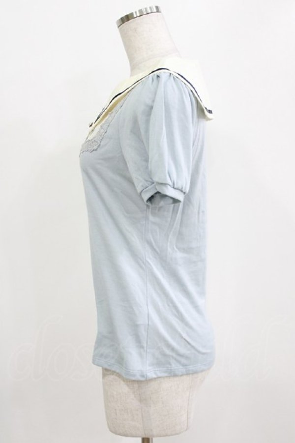 画像2: axes femme POETIQUE / 襟デザイン半袖カットソー M サックス H-26-01-15-075-AX-TO-NS-ZH (2)