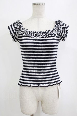 画像: Secret Honey / シャーリングボーダートップス Free ネイビー H-26-01-15-076-CA-TO-NS-ZH