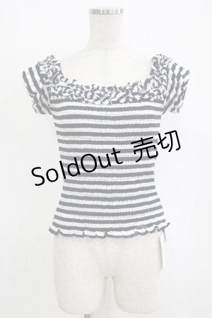 画像: Secret Honey / シャーリングボーダートップス Free ネイビー H-26-01-15-076-CA-TO-NS-ZH