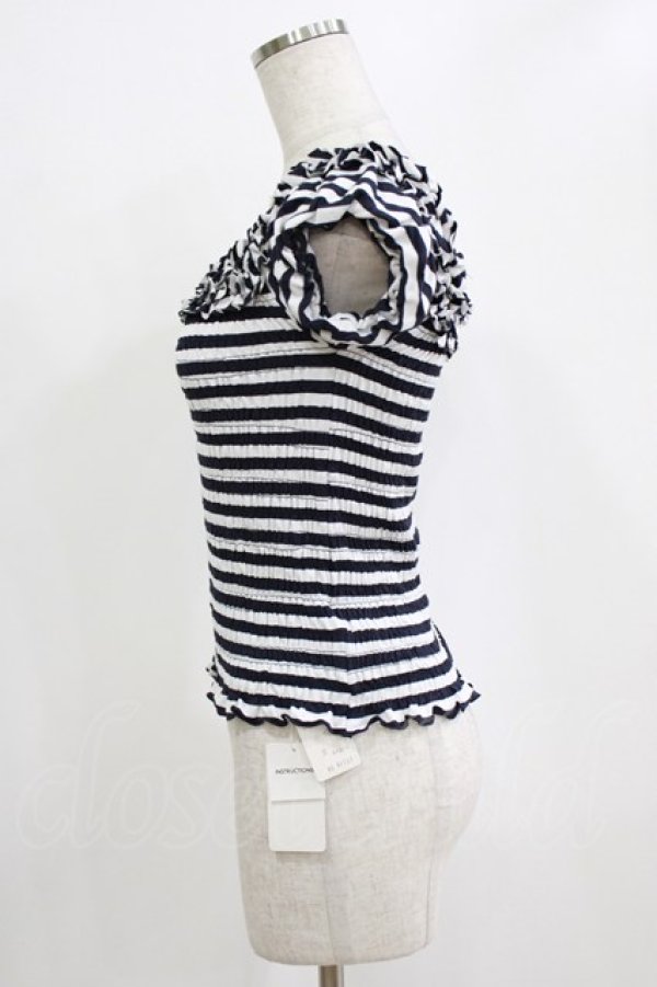 画像2: Secret Honey / シャーリングボーダートップス Free ネイビー H-26-01-15-076-CA-TO-NS-ZH (2)