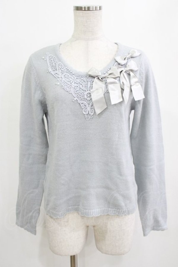 画像1: axes femme / サテンリボンニットPO M サックス H-26-01-15-077-AX-TO-NS-ZH (1)