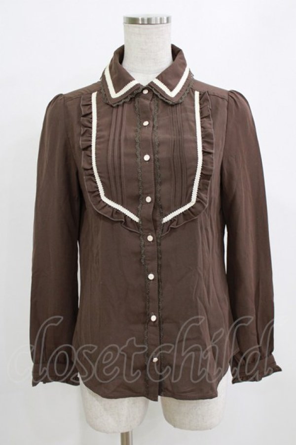 画像1: axes femme / バイカラーリボンブラウス M ブラウン H-26-01-15-086-AX-BL-NS-ZH (1)