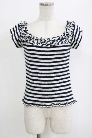 画像: Secret Honey / シャーリングボーダートップス Free ネイビー H-26-01-15-092-CA-TO-NS-ZH