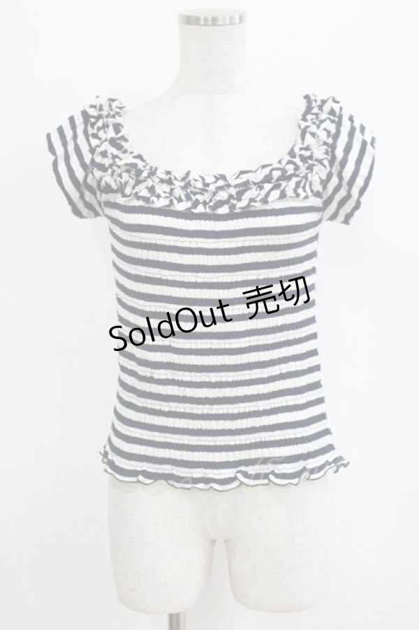 画像1: Secret Honey / シャーリングボーダートップス Free ネイビー H-26-01-15-092-CA-TO-NS-ZH (1)