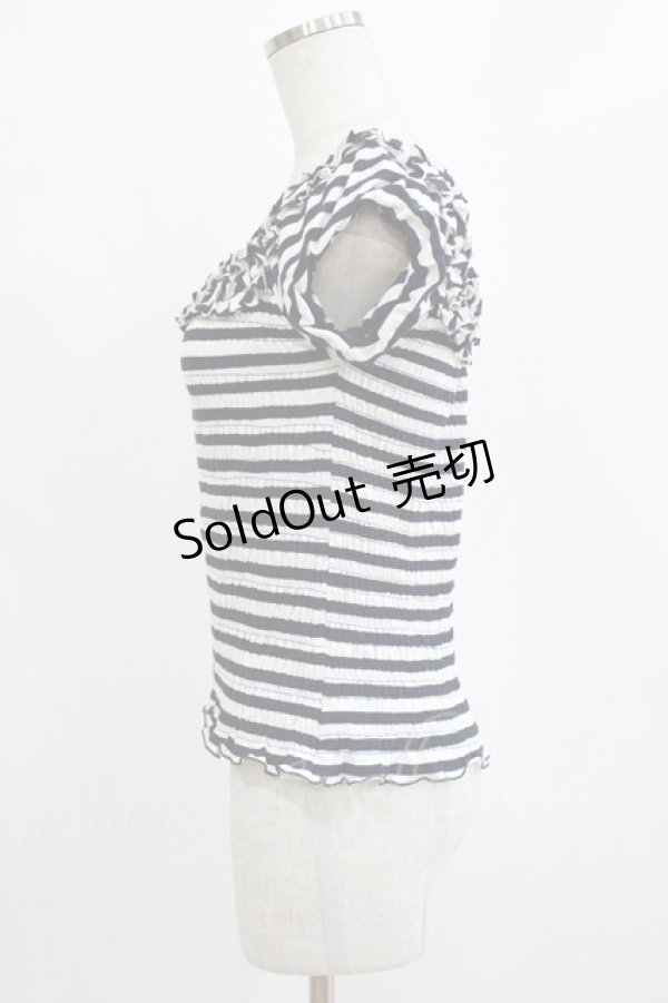 画像2: Secret Honey / シャーリングボーダートップス Free ネイビー H-26-01-15-092-CA-TO-NS-ZH (2)