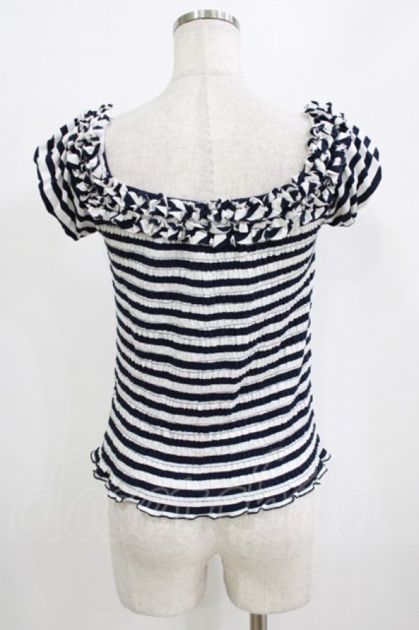 画像3: Secret Honey / シャーリングボーダートップス Free ネイビー H-26-01-15-092-CA-TO-NS-ZH (3)