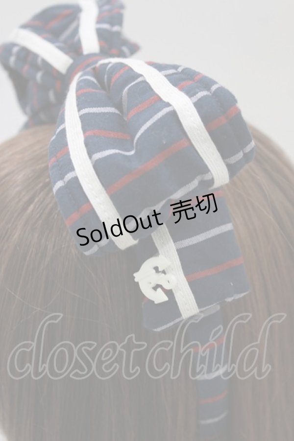 画像2: metamorphose / セーラーカチューシャ（レジメンストライプ）  ネイビー H-26-01-15-013-ME-AC-NS-ZH (2)