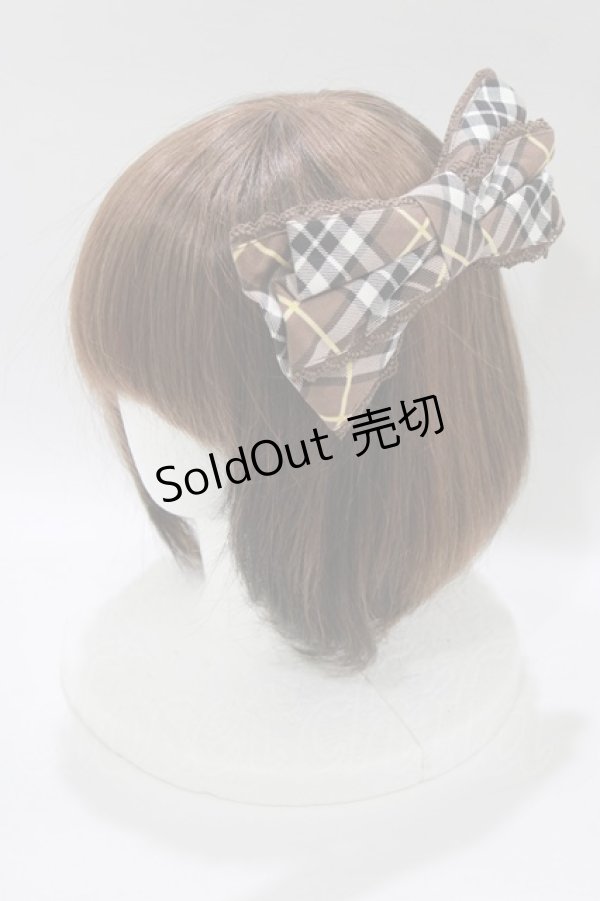 画像1: Angelic Pretty / スクールタータンリボンバレッタ  ブラウン H-26-01-15-031-AP-AC-NS-ZH (1)