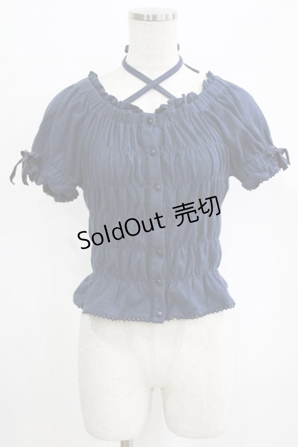 画像1: metamorphose / シャーリングフリルカットソー Free ネイビー H-26-01-16-048-ME-TO-NS-ZH (1)