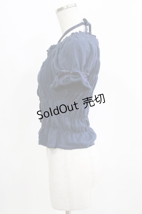 画像2: metamorphose / シャーリングフリルカットソー Free ネイビー H-26-01-16-048-ME-TO-NS-ZH (2)