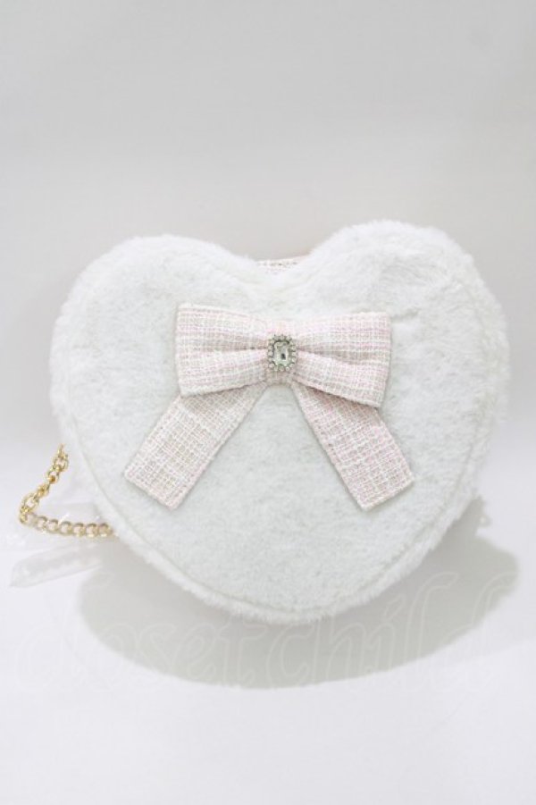 画像2: Ank Rouge / ファーツイードハートBAG  ピンク H-26-01-16-061-CA-BG-NS-ZH (2)