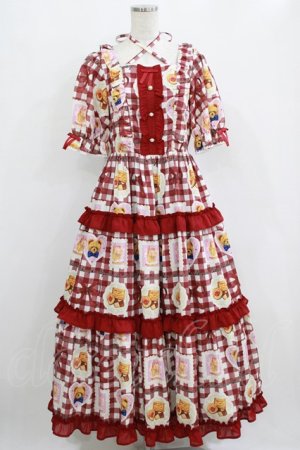 画像: axes femme Kawaii / ベアズベーカリー柄ロングワンピース M ワイン H-26-01-16-009-AX-OP-YZ-ZH