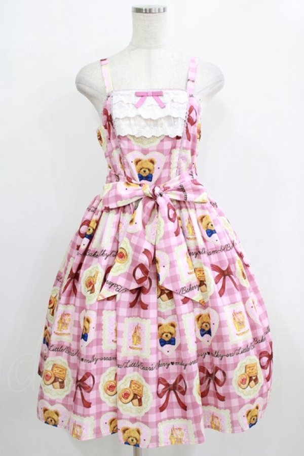 画像1: axes femme Kawaii / ベアズベーカリー柄ジャンスカ M ピンク H-26-01-16-002-AX-OP-YZ-ZH (1)